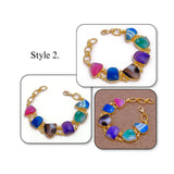 Multi-Color Agate Slice Bracelet, Gold Plated Jewelry, Natural Gemstone Link Bracelet 5266