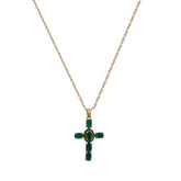 Green Emerald Gemstone Cross Necklace Minimal Gold Plated Necklace For Her