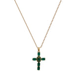 Green Emerald Gemstone Cross Necklace Minimal Gold Plated Necklace For Her