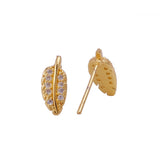 Cubic Zircon Gemstone Stud Earrings Tiny Leaf Gold Plated Earrings For Her