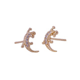 Tiny Lizard Studs Cubic Zircon Gemstone Stud Earrings Gold Plated Jewelry For Kids