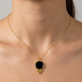 18K Gold Plated Black Onyx Necklace with Lemon Topaz Rounds 5384 Black Onyx Lemon Topaz