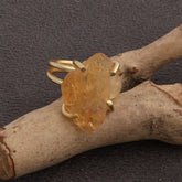 18K Gold Plated Raw Citrine Ring, Statement Jewelry Adjustable Ring 5393 Citrine