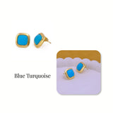 Natural Sodalite Cushion Cut Gemstone, Gold Plated Stud Earrings CE-1012 Blue Turquoise