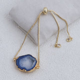 Gold Plated Adjustable Bracelet with Natural Blue Geode Gemstone 5370