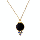 Black Onyx Pendant Gold Plated Dainty Red Garnet Gemstone Charm Necklace 5384