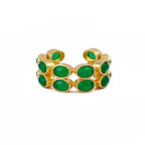 Adjustable Gold Plated Green Onyx Ring, Oval Shape Open Band Ring CR - 1028