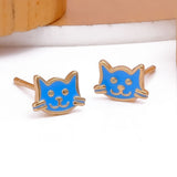 Adorable Cat Shaped Stud Gold Plated Earrings For Children Blue