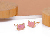 Adorable Cat Shaped Stud Gold Plated Earrings For Children Pink