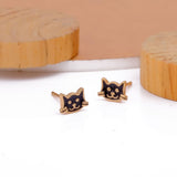 Adorable Cat Shaped Stud Gold Plated Earrings For Children Black