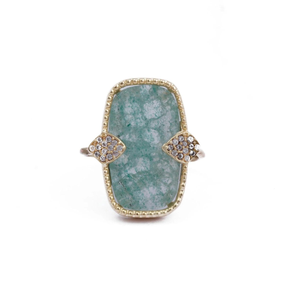 Amazonite Gemstone Ring Pave Set Gold Plated Ring