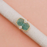 Amazonite Gemstone Ring Pave Set Gold Plated Ring