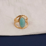 Amazonite Gemstone Ring Textured Gold Plated Ring Handmade Ring For Women
