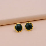 Amazonite Gemstone Studs Gold Plated Earrings Round Handmade Earrings