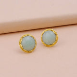 Amazonite Gemstone Studs Gold Plated Earrings Round Handmade Earrings