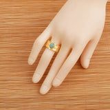 Amazonite Gemstone Textured Star Design Gold Plated Adjustable Ring
