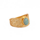 Amazonite Gemstone Textured Star Design Gold Plated Adjustable Ring Amazonite