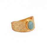 Amazonite Gemstone Textured Star Design Gold Plated Adjustable Ring Amazonite