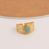 Amazonite Gemstone Textured Star Design Gold Plated Adjustable Ring