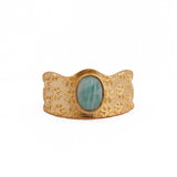 Amazonite Gemstone Textured Star Design Gold Plated Adjustable Ring