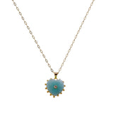 Amazonite Heart Carved Pendant Necklace, Gold Plated Hand Carved Jewelry 5286
