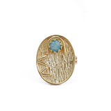 Amazonite Ring, Textured Flat Gold Disk Ring, Gemstone Ring, Gold Plated Crown Set Rings