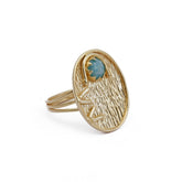 Amazonite Ring, Textured Flat Gold Disk Ring, Gemstone Ring, Gold Plated Crown Set Rings