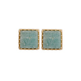 Amazonite Stones Stud Earring Gold Plated Square Shape Handmade Statement Earring