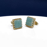 Amazonite Stones Stud Earring Gold Plated Square Shape Handmade Statement Earring Amazonite