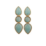 Amazonite Stud Earrings Gemstone Jewelry Gold Plated Push Back Three Stone Handmade Earring