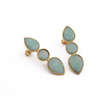 Amazonite Stud Earrings Gemstone Jewelry Gold Plated Push Back Three Stone Handmade Earring