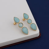 Amazonite Stud Earrings Gemstone Jewelry Gold Plated Push Back Three Stone Handmade Earring