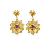 Amethyst Flower Dangle Earrings, Faceted Gemstone Daisy Stud Jewelry, Handmade Jewelery. S
