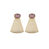 Amethyst Stone Stud Earring Brass Brushed Finish Gold Plated Collet Setting Stud
