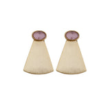 Amethyst Stone Stud Earring Brass Brushed Finish Gold Plated Collet Setting Stud