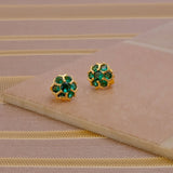 Apatite Gemstone Earrings Small Gold Plated Floral Studs For Her