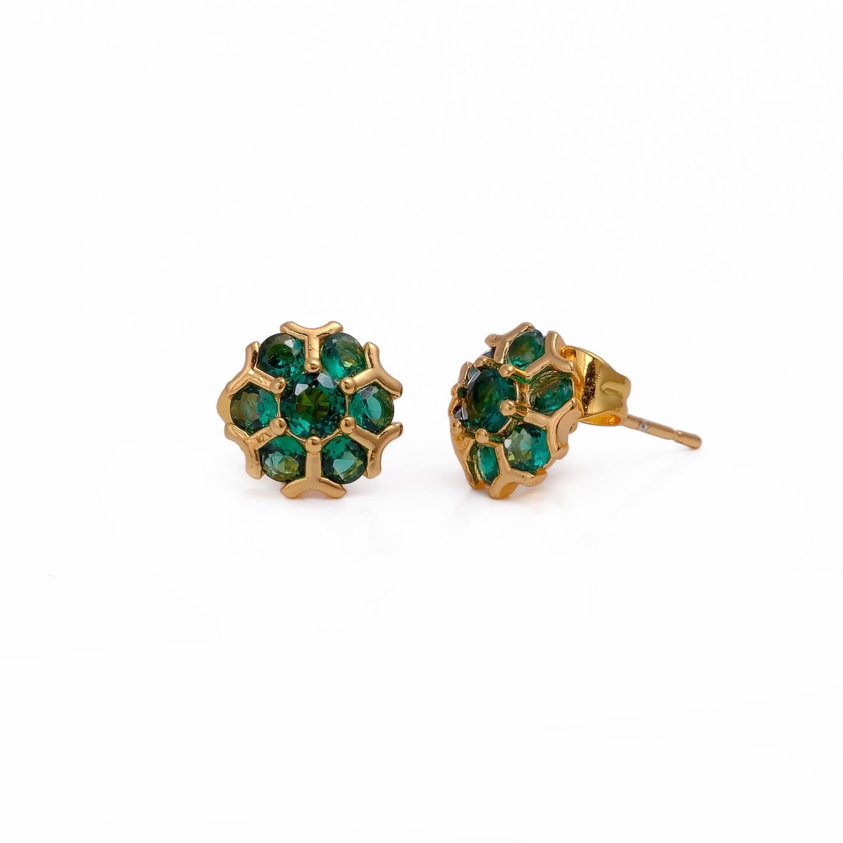 Apatite Gemstone Earrings Small Gold Plated Floral Studs For Her