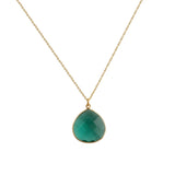 Apatite Teardrop Gemstone Pendant Necklace, Gold Plated Chain Necklace, Heart Bezel Necklace T