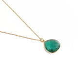 Apatite Teardrop Gemstone Pendant Necklace, Gold Plated Chain Necklace, Heart Bezel Necklace T