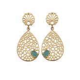 Aqua Chalcedony Gemstone Earring Filigree Gold Plated Handmade Flower Design Stud