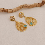 Aqua Chalcedony Gemstone Earring Filigree Gold Plated Handmade Flower Design Stud