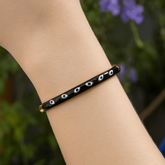 Black Enamel Bracelet Open Cuff Bracelet Gold Plated Bangle