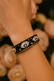 Black Enamel Evil Eye Bangle Handmade Adjustable Bangle Gold Plated Jewelry