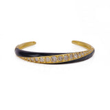 Black Enameled With CZ Gemstone Bangle Adjustable Gold Plated Jewelry