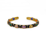 Black Enameled With Multi CZ Gemstone Bangle Adjustable Gold Plated Jewelry