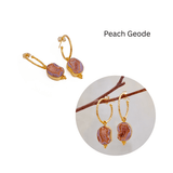 Black Geode Hoop Earring, Hammered Design Gold Plated Jewelry 5065