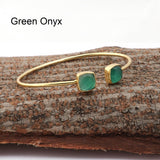 Black Onyx Bangle Double Stone Openable Cuff Style Gemstone Gold Plated Bangle