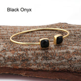 Black Onyx Bangle Double Stone Openable Cuff Style Gemstone Gold Plated Bangle Black Onyx