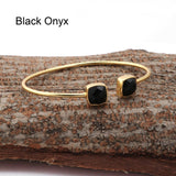 Black Onyx Bangle Double Stone Openable Cuff Style Gemstone Gold Plated Bangle Black Onyx