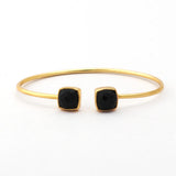 Black Onyx Bangle Double Stone Openable Cuff Style Gemstone Gold Plated Bangle